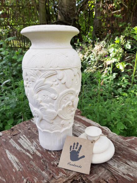 Sierlijke elegante ( urn ) pot met bloemen uit steen met liefde met de hand gemaakt / LAATSTE - Afbeelding 4