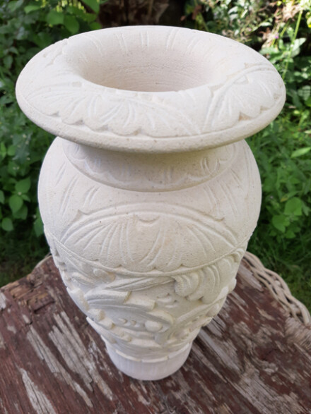 Sierlijke elegante ( urn ) pot met bloemen uit steen met liefde met de hand gemaakt / LAATSTE - Afbeelding 6