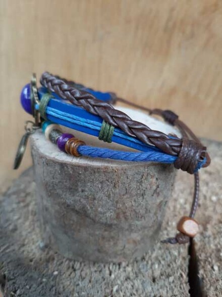 Sodaliet armband uit leer met brons accenten, ze vergroot je zelfvertrouwen, helpt bij angsten en fobieën, helpt tegen allerlei stralingen - Afbeelding 2