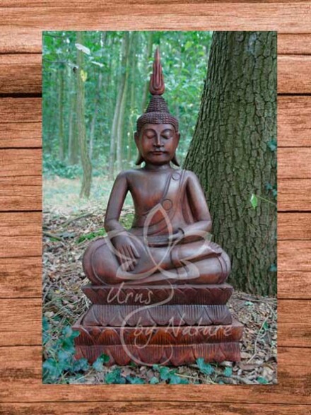 Thaise Boeddha Urn met liefde met de hand vervaardigd uit hout, geschikt voor +/- 3 liter crematie as