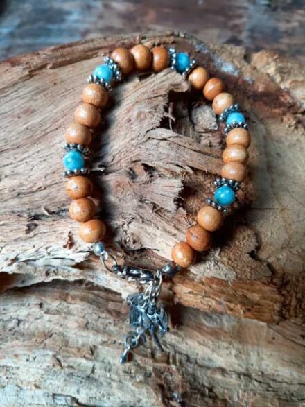 Armband uit hout met aquamarijn edelstenen met engel Michael, beschermt je, geeft je moed en kracht - Afbeelding 7