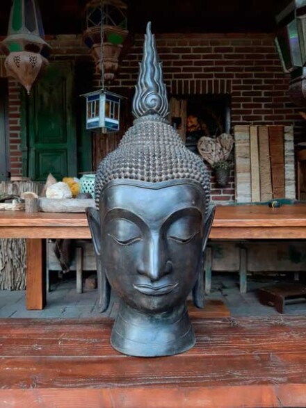 Super groot Thais Boeddha hoofd uit koper, prachtig voor in een ruimte, in je hal, behandelkamer, tuin / ZELF AFHALEN - Afbeelding 5