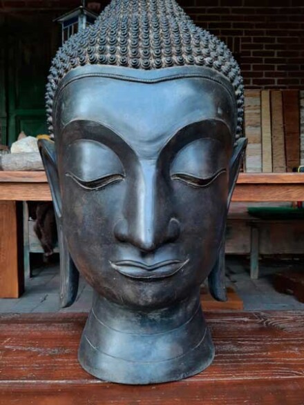 Super groot Thais Boeddha hoofd uit koper, prachtig voor in een ruimte, in je hal, behandelkamer, tuin / ZELF AFHALEN - Afbeelding 7