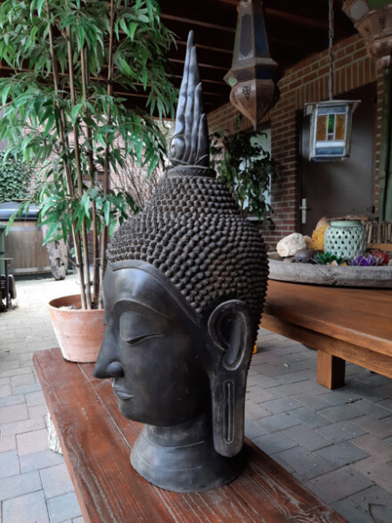 Super groot Thais Boeddha hoofd uit koper, prachtig voor in een ruimte, in je hal, behandelkamer, tuin / ZELF AFHALEN - Afbeelding 2