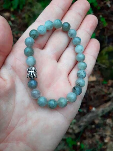 Labradoriet HSP armband met een beschermende Boeddha houdt negatieve invloeden bij je weg + organza zakje - Afbeelding 4