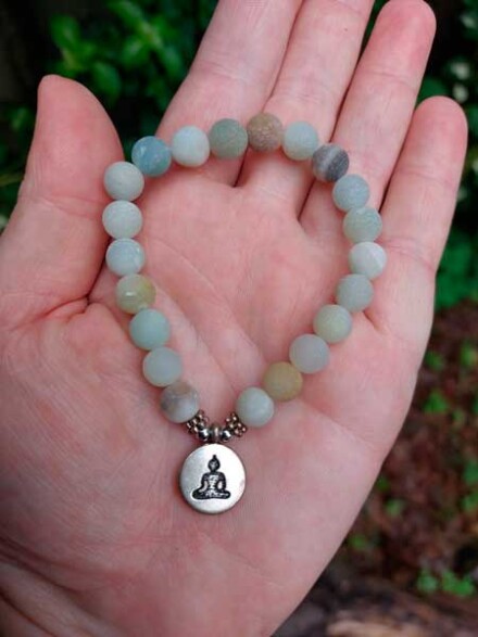 Armband uit amazoniet vergroot je intuïtie met medaillon met een Boeddha + zakje - Afbeelding 2