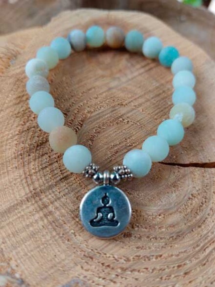 Armband uit amazoniet vergroot je intuïtie met medaillon met een Boeddha + zakje - Afbeelding 4