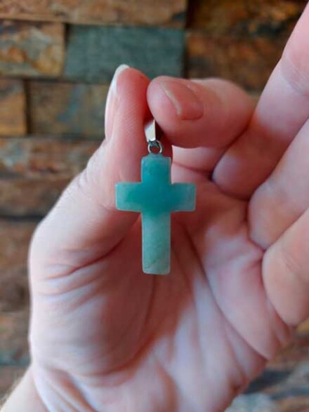 Kruisje XL uit edelsteen als kettinghanger, ze beschermt en ondersteunt bij klachten + koord in organza zakje - Afbeelding 7