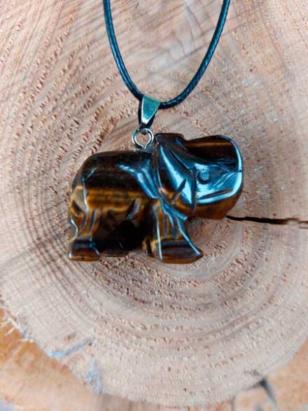 Olifant ketting hanger uit tijgeroog voor zelfvertrouwen brengt je veel geluk + doosje + beschrijving - Afbeelding 4
