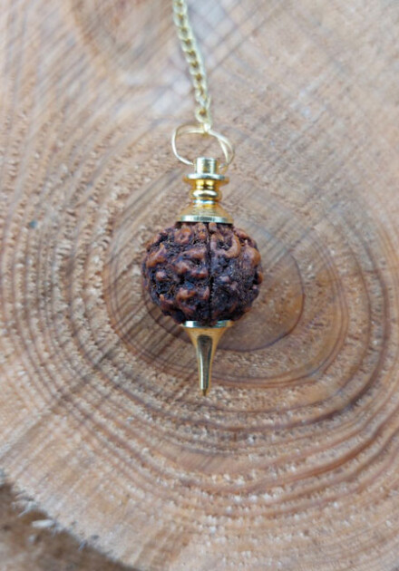 Pendel uit verguld koper met een bol uit rudraksha zaad + GRATIS uitgebreide pendel- werkbeschrijving + tasje - Afbeelding 3