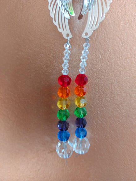 Engel vleugels regenboog chakra, een prachtige hanger, ze zal stralen voor een raam of in een ruimte + chakra tekst - Afbeelding 4
