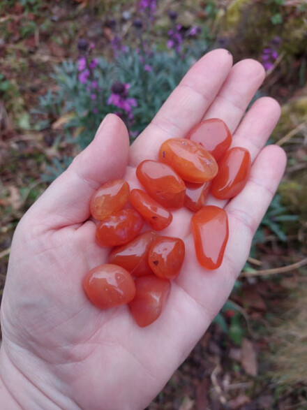 Carneool 100 gr. voor krachtig water, ze ondersteunen bij burn out, depressie, stenen beuren je op, om in water te leggen of om mee te knuffelen
