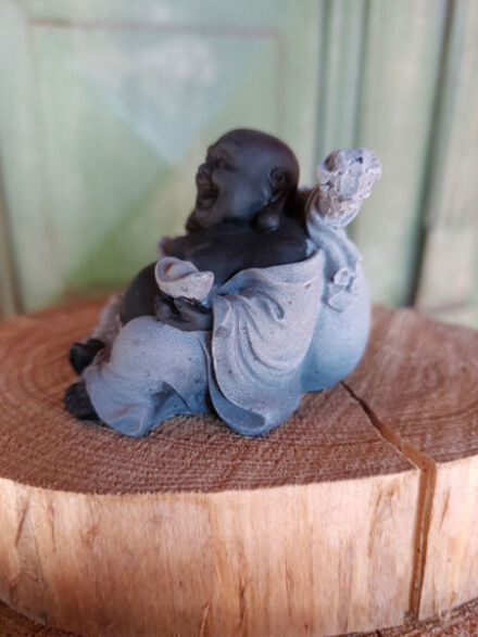 Happy Boeddha mini urn met een geluksmunt, goudklomp met juk uit steen met hematiet edelsteen / LAATSTE - Afbeelding 4