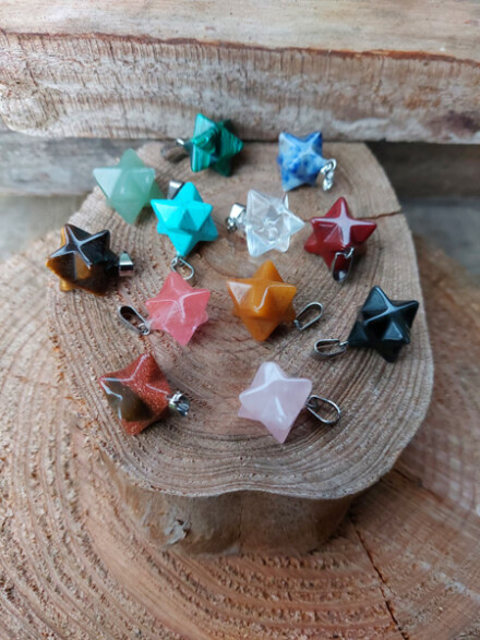 Merkaba hanger uit edelsteen, brengt je weer terug in de juiste balans + koord in organza zakje - Afbeelding 7
