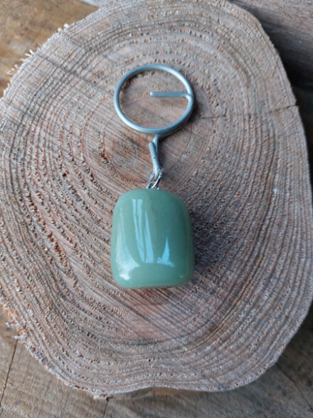 Sleutelhanger met een grote Aventurijn steen, werkt kalmerend en beschermt je onderweg, helpt tegen straling - 5G + organza zakje - Afbeelding 3