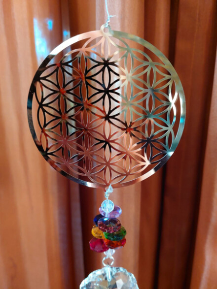 Kristal hanger met chakra stenen met de bloem des levens, straalt prachtige regenboog kleuren + chakra beschrijving - Afbeelding 6