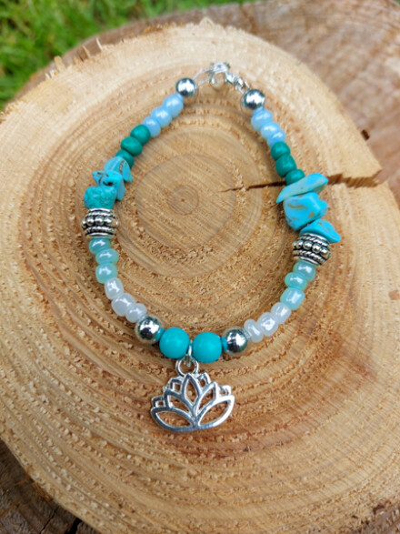 Armband met larimar met een lotusbloem met blauwe kralen, ze opent nieuwe dimensies, verwijdert blokkades en beperkingen, heft angsten op + zakje - Afbeelding 3