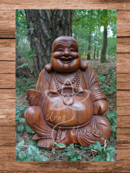 Happy geluk Boeddha urn - 3.5 / 5 liter as - ( kan als duo urn ), met liefde met de hand gesneden uit hout