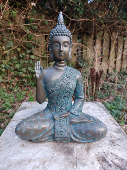 Boeddha Urn, ze weert het kwade in brons koper look, een mooie waardige kleine urn / LAATSTE