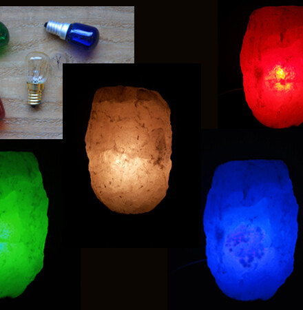 Zoutsteen mood lamp met 2 gekleurde lampjes + 1 led lampje + snoer, mooie gezonde beschermlamp en als gezonde gezellige moodlamp