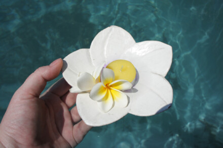 Lotusbloem met de hand vervaardigd uit hout, ze blijft drijven op het water, ook mooi in een grote schaal - Afbeelding 2