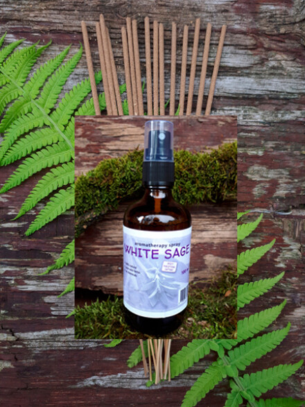 Witte salie auraspray / roomspray + pure witte salie wierook stokjes zónder houtskool, 100 % puur natuurlijk + GRATIS zuiveringstekst